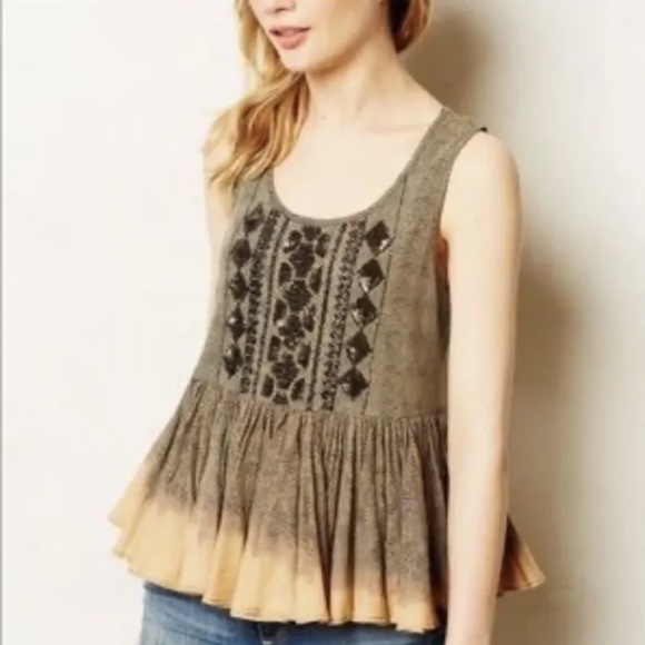 Anthropologie Tops - Anthropologie Akemi and Kim ladies Sequin Beaded Ruffle Peplum Ombré Tank Top